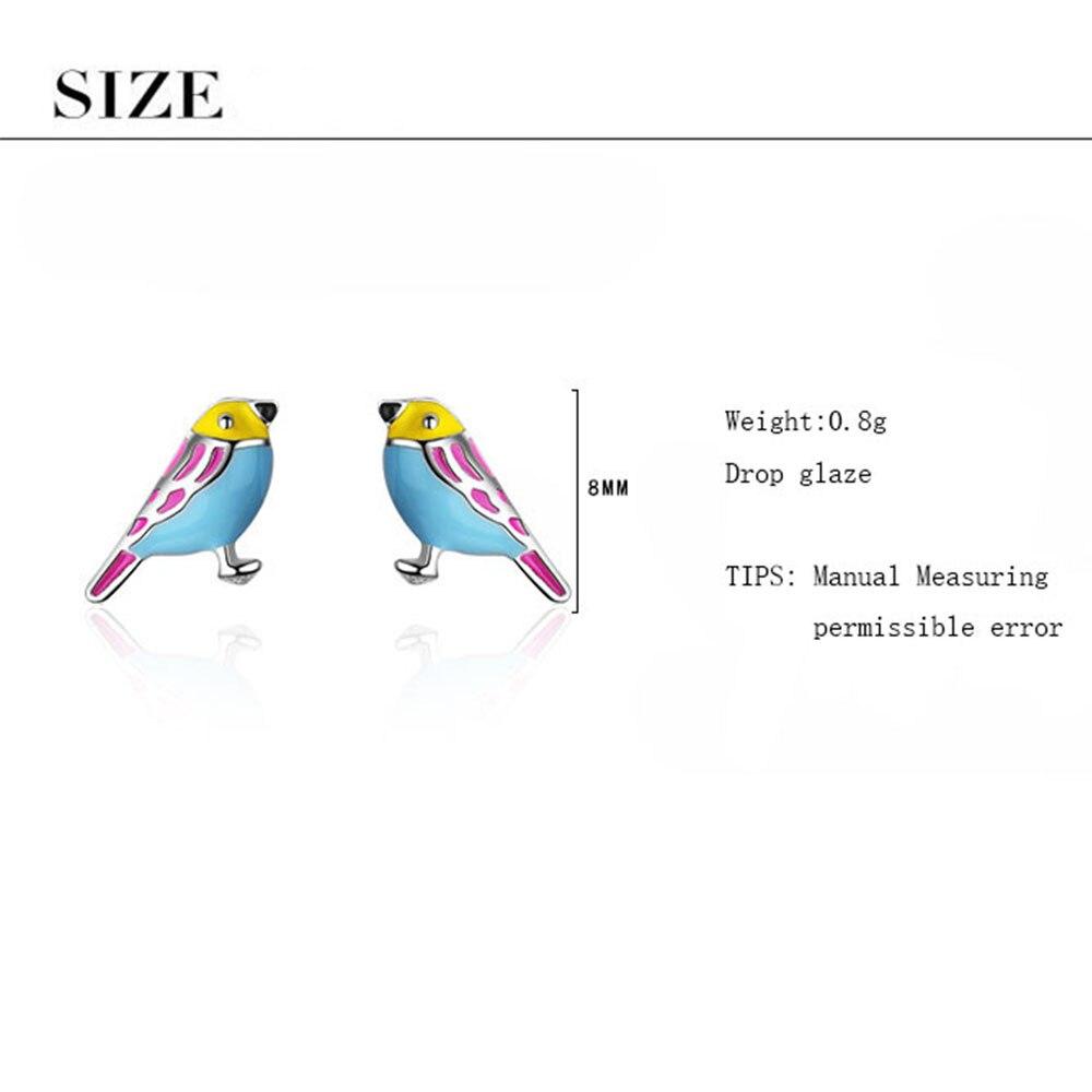925 Sterling Silver Cute Little Glazed Bird Stud Earrings For Women Girl Gift Jewelry Wholesale S-E723