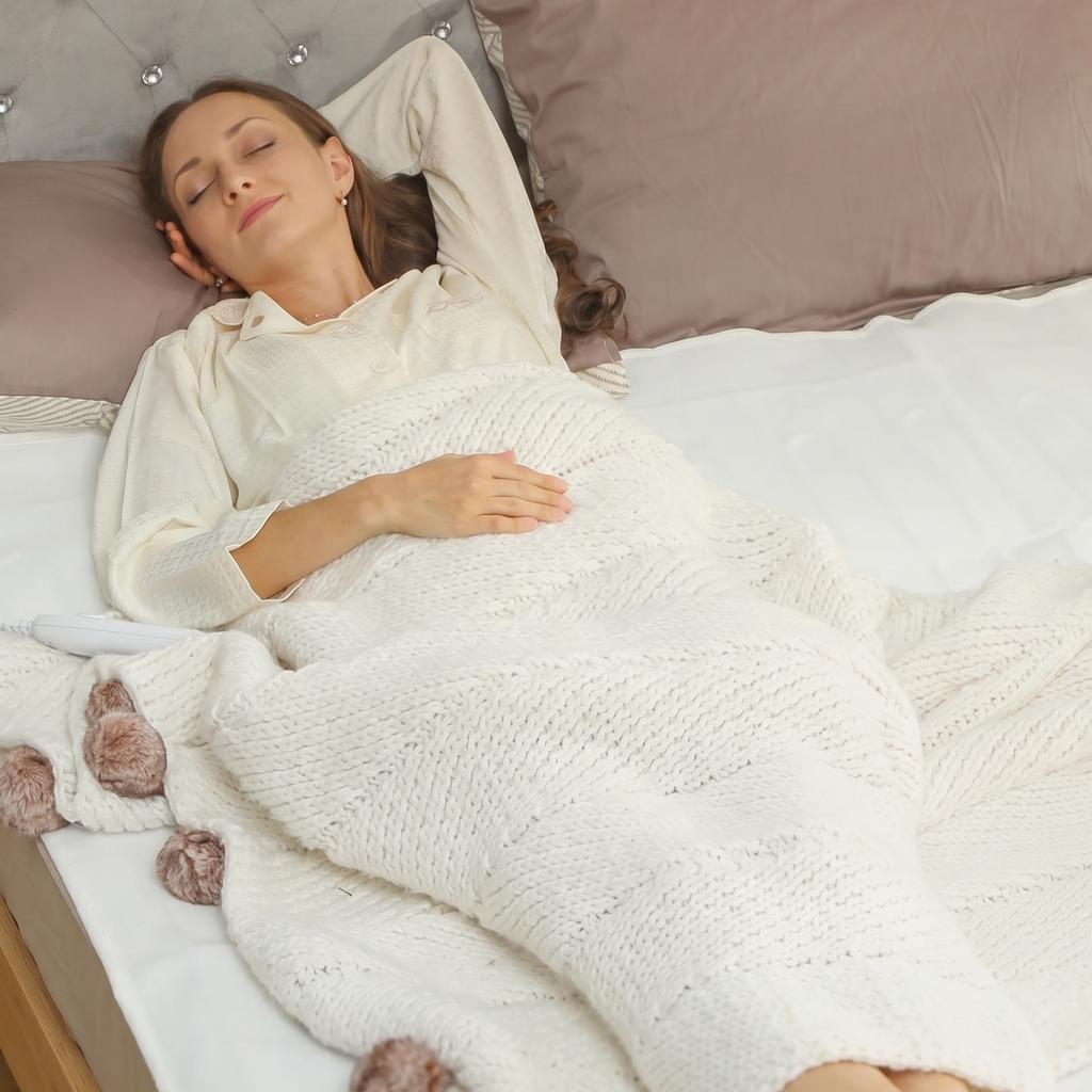 Heated Blanket, Heated Throw with Dual Control, 5 Heat Levels, 10H Timer, 160x140cm, White