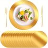 50pcs Mirrored Gold Charger Placemats - 13" Round Disposable Paper Mats (Gold/Bright Red), Dining Table Decor for Banquet Wedding Party