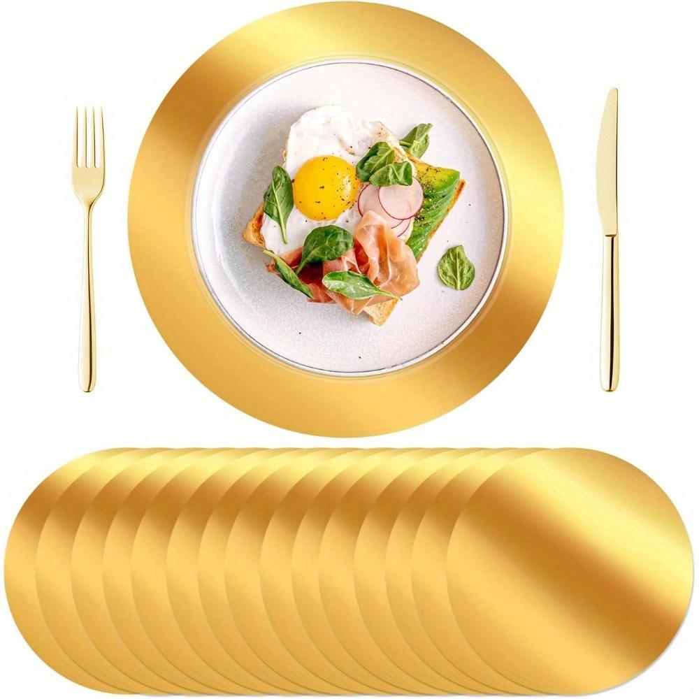 50pcs Mirrored Gold Charger Placemats - 13" Round Disposable Paper Mats (Gold/Bright Red), Dining Table Decor for Banquet Wedding Party