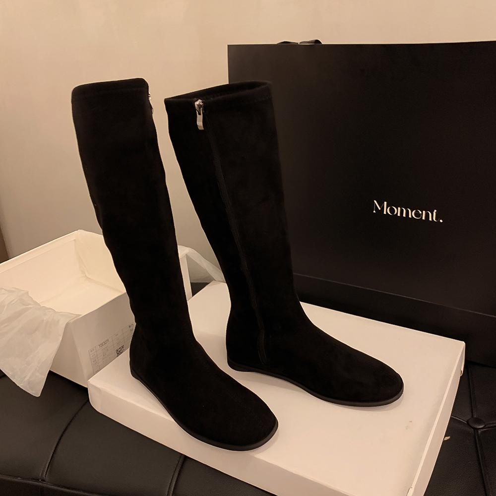 Красивые тонкие, но плоские одинарные сапоги рыцарские сапоги универсальные корейские высокие сапоги женские белые круглые тонкие длинные