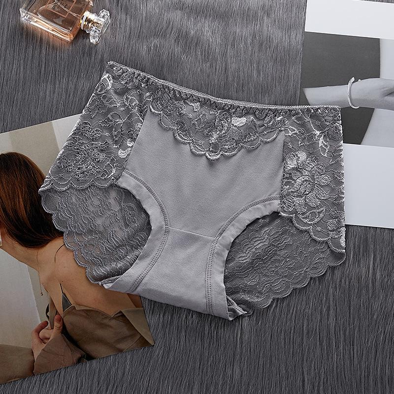 Women Sexy Knickers Underwear Lace See Through Hollow Print Middle Waist Thin Lingerie Plus Size Hip Raise Briefs Breathable Briefs Lingerie EMA