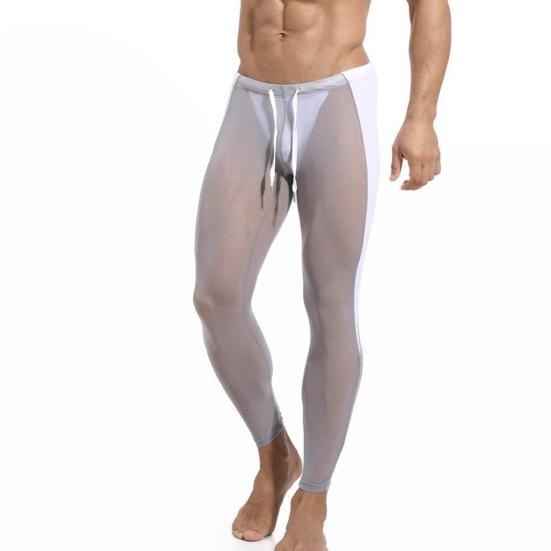 Sport Mesh Pants Ultra-thin Soft Breathable Elastic See-through Drawstring Waist Solid Color Skinny Training Sports Cycling  Long Fitness Trousers