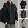 Men Fall Winter Sweatshirt Half Zipper Stand Collar Retro Solid Color Double-sided Velvet Loose Pullover Long Sleeve Top for School Dating And Travel