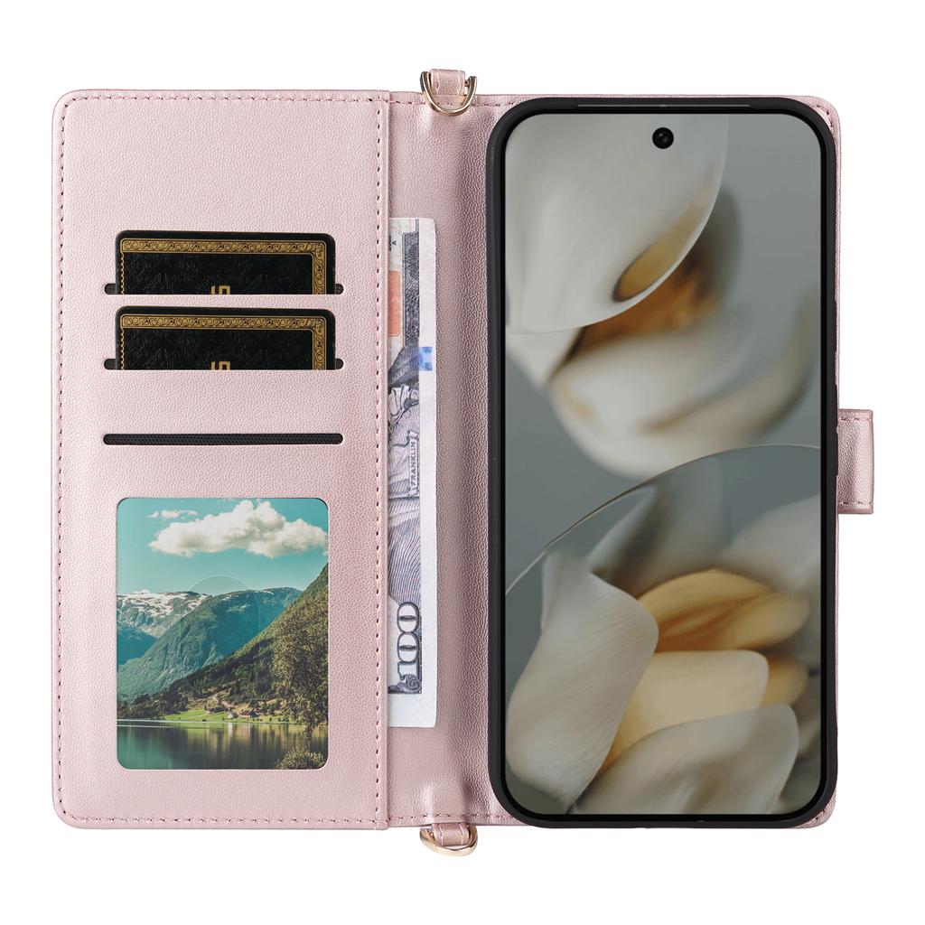 For Google Pixel 10 Pro XL Case with Shoulder/Wrist Strap Leather Phone Cover Stand Wallet