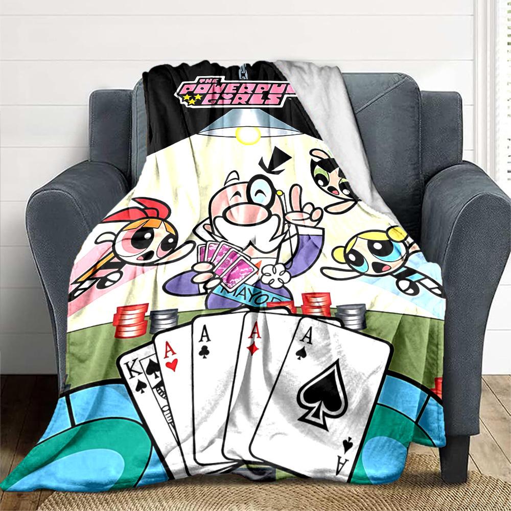 1pc Powerpuff Girls Cozy Print Blanket Lightweight Warm Flannel Throw Blanket For Sofa, Bed, Living Room