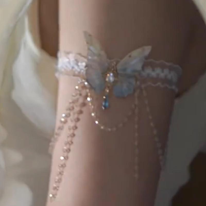 Lace Butterfly Gradient Fringe Arm Cuff, Niche Ins Style Multi-use Leg Chain Exquisite Body Jewelry
