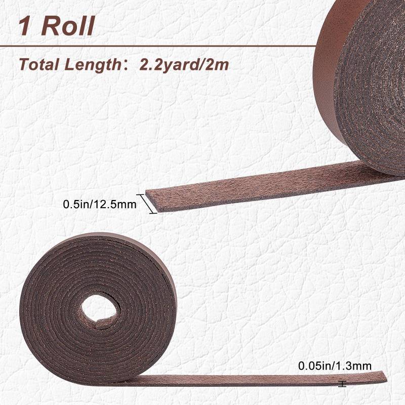 Dark Brown Genuine Leather Strap Strip 1/2 Inch Wide 79 Inch Long Leather Belt Wrap 1.3mm Thick Single Sided Flat Cord for DIY