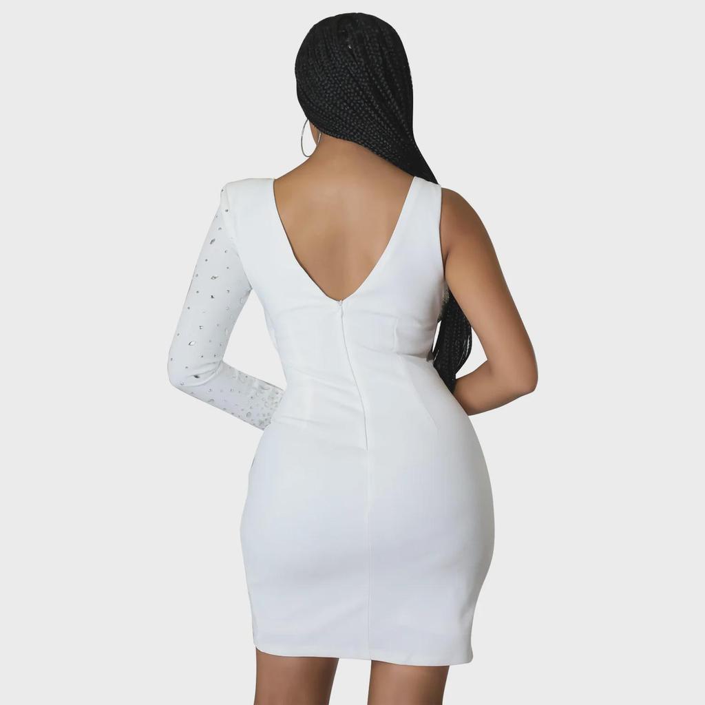 OS6768 European & American Women's One-Shoulder Sexy Diamond Dress