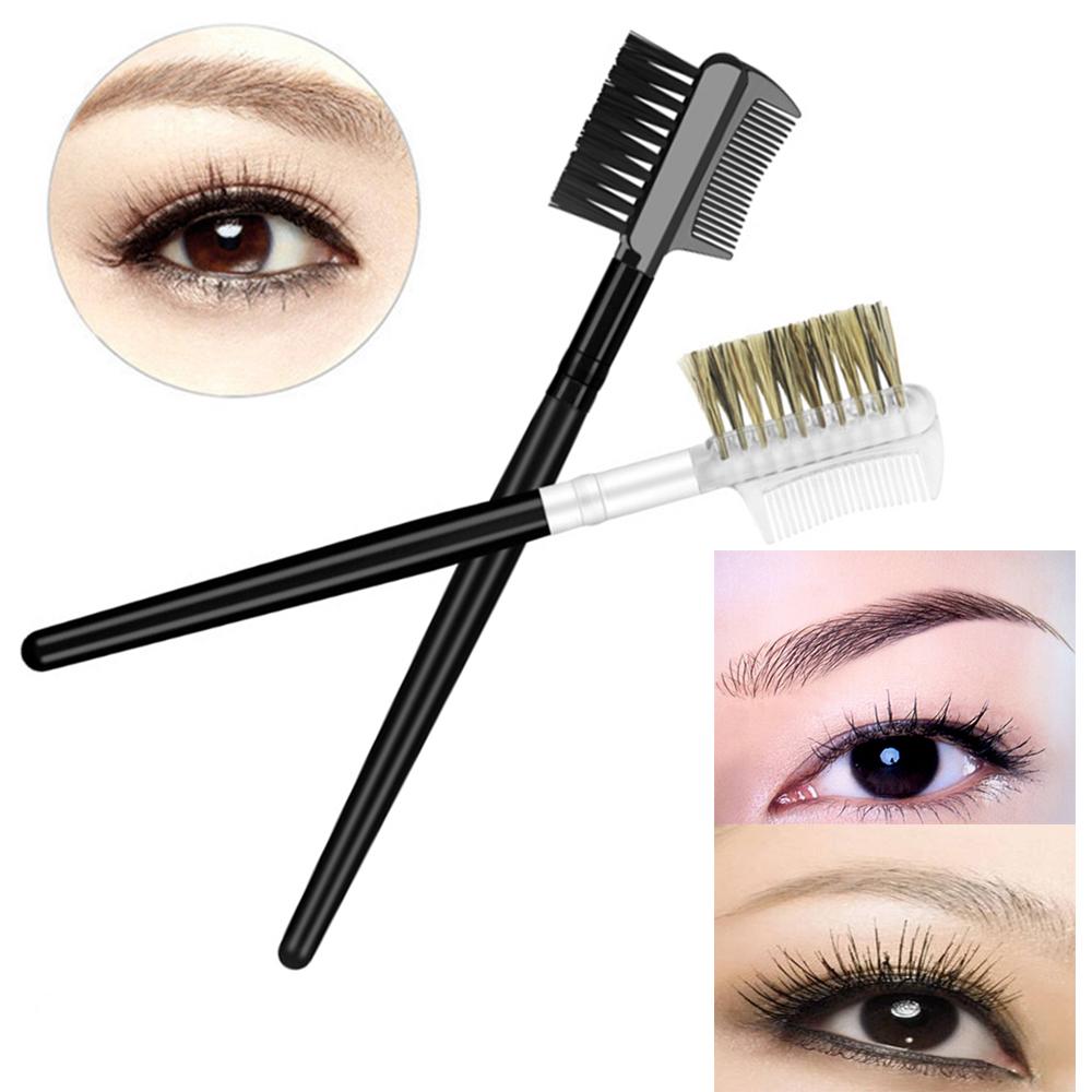 Dual Head Makeup Tool Wood Handle Eyebrow Brush Comb Eyelash Brush Eyebrow Comb Makeup Brushes