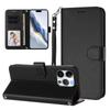 For iPhone 16 Pro Max Leather Case Wallet Stand Phone Cover with Wrist Strap