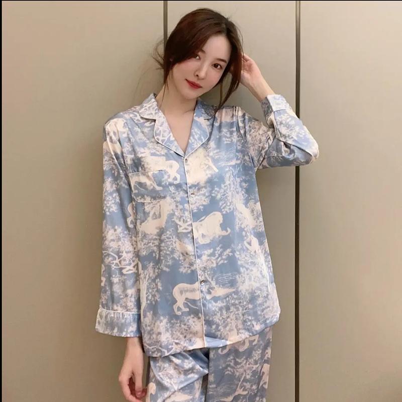 Pink Aesthetic Romantic Print Women's Pajamas Elegant Chic Fashion Trend Female Lazy Nightwear New Autumn Lady Home Set