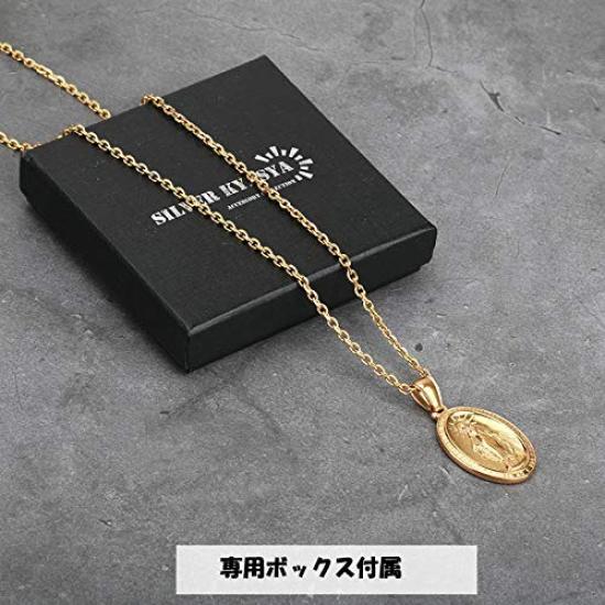 Чудесное ожерелье из нержавеющей стали с медалью, ожерелье из 18-каратного золота с золотой монетой, подвеска с медалью Девы Марии, эксклюзивная коробка в комплекте [серебро KYASYA] для мужчин и женщин