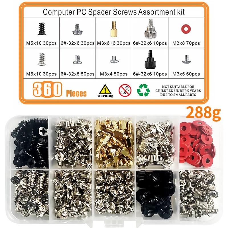 228/280/300/332/360PCS M3 Computer Golden Motherboard Riser Silver Screws Red Washers Set Security Screws