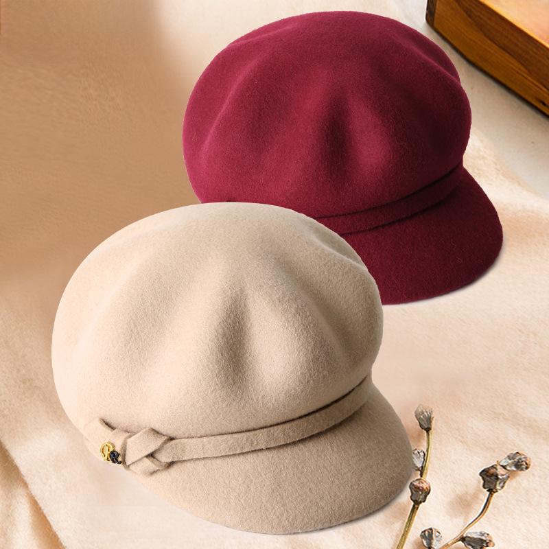Женский берет в корейском стиле: Шляпа художника из шерстяного фетра на осень/зиму — повседневный газетчик и восьмиугольный дизайн в британском стиле