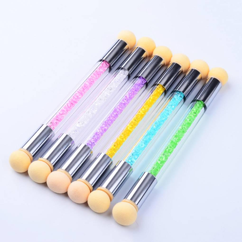 Double Ends Sponge Brush Picking Dotting Gradient Pen Brush Crystal Handle Replaceable Brush Heads