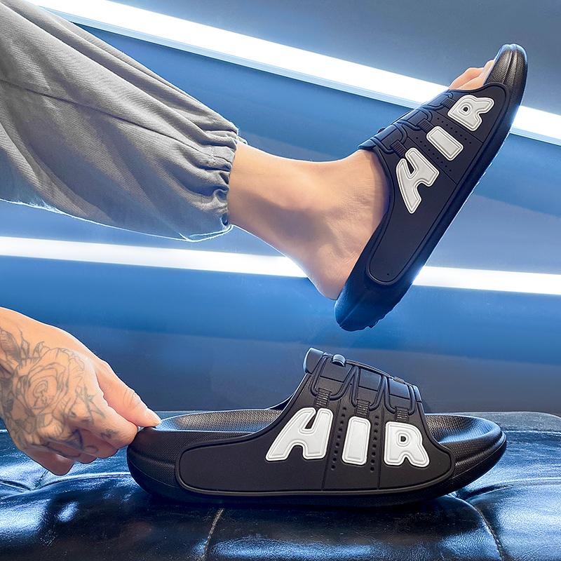 Модные мужские тапочки Летние модные пляжные тапочки на толстой подошве Нескользящие мягкие сандалии для ванной Простые красивые тапочки с буквами