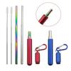 Reusable Telescopic Straw 304 Stainless Steel Metal Straw with Cleaning Brush Collapsible Portable Drinking Straw Set for Travel