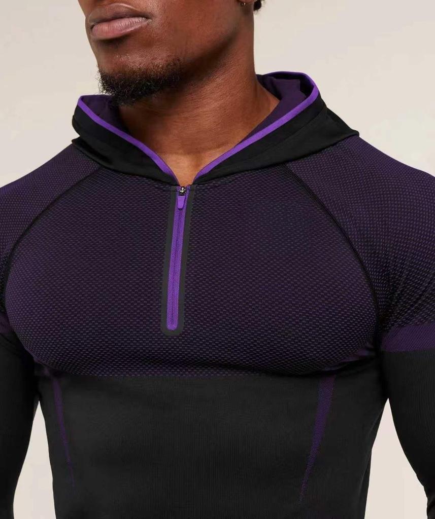 Мужская фитнес-футболка с длинным рукавом и капюшоном GYMSHARK Onyx с высокой эластичностью