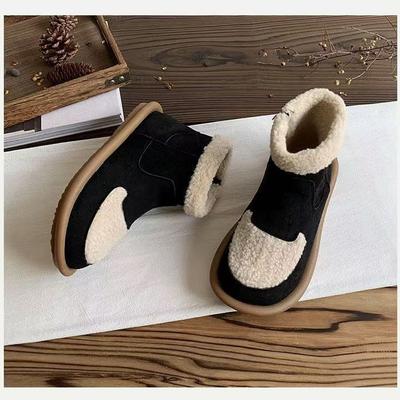 Нескользящие зимние ботинки женские из искусственной замши с подкладкой из искусственной овечьей шерсти, короткие ботинки 2025 новинка на плоской подошве, бархатные хлопковые туфли, зимняя теплая женская обувь