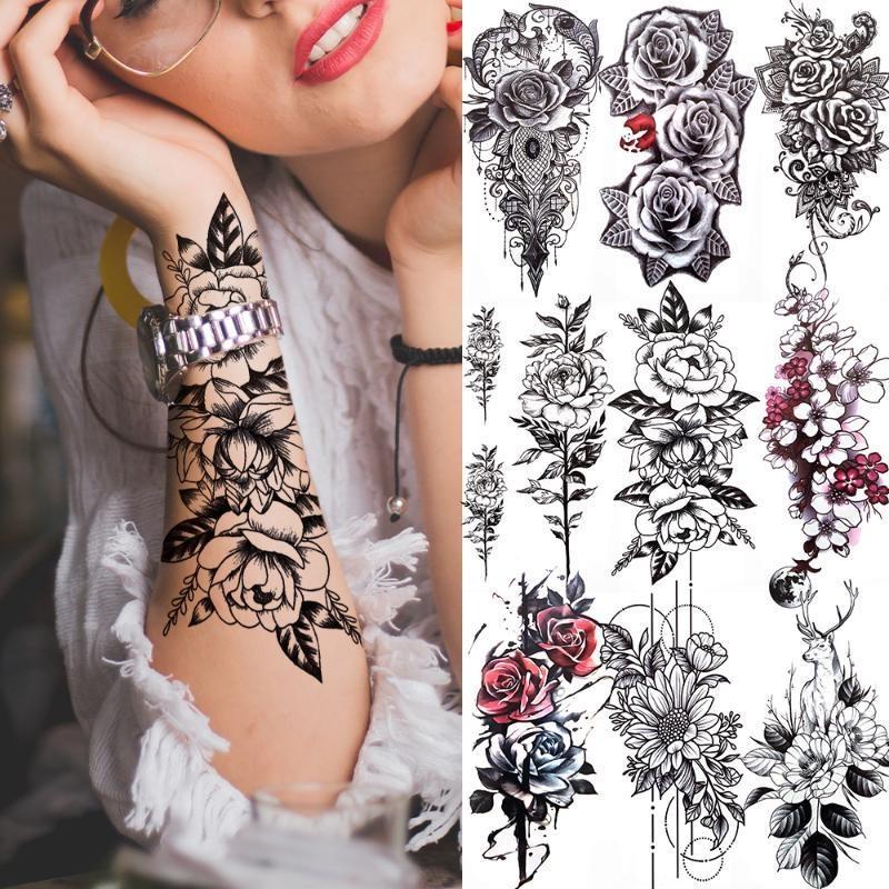 НОВЫЕ Татуировки Временные Водонепроницаемые Татуировки Наклейки Цветы Розы Татуировки Тела Искусство Руки Татуировки Волк Тигр Лев Грудь Татуировки Ноги Для Взрослых