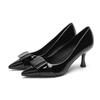 Fashion 2025 Hot Patent Leather Women Thin Heels Sexy Pumps Bow Chain Elegant High Heel Female Footwear Spring Wine Red Black 40