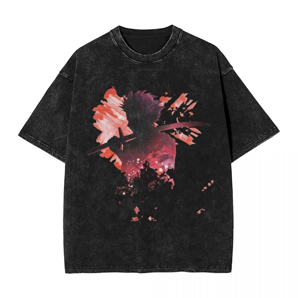 Bleach Kurosaki Ichigo Manga Print Tshirt Vintage Washed Oversized T Shirt Men Women Clothing Casual Cotton Short Sleeve Tees