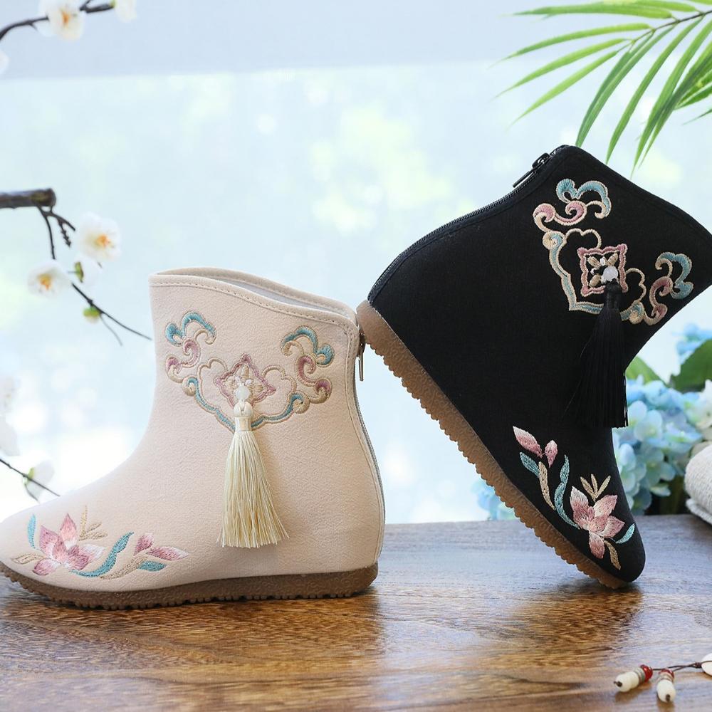 Зимние женские вышитые туфли в китайском стиле, туфли на платформе, ханьфу, zapatos, женские повседневные винтажные белые ботильоны
