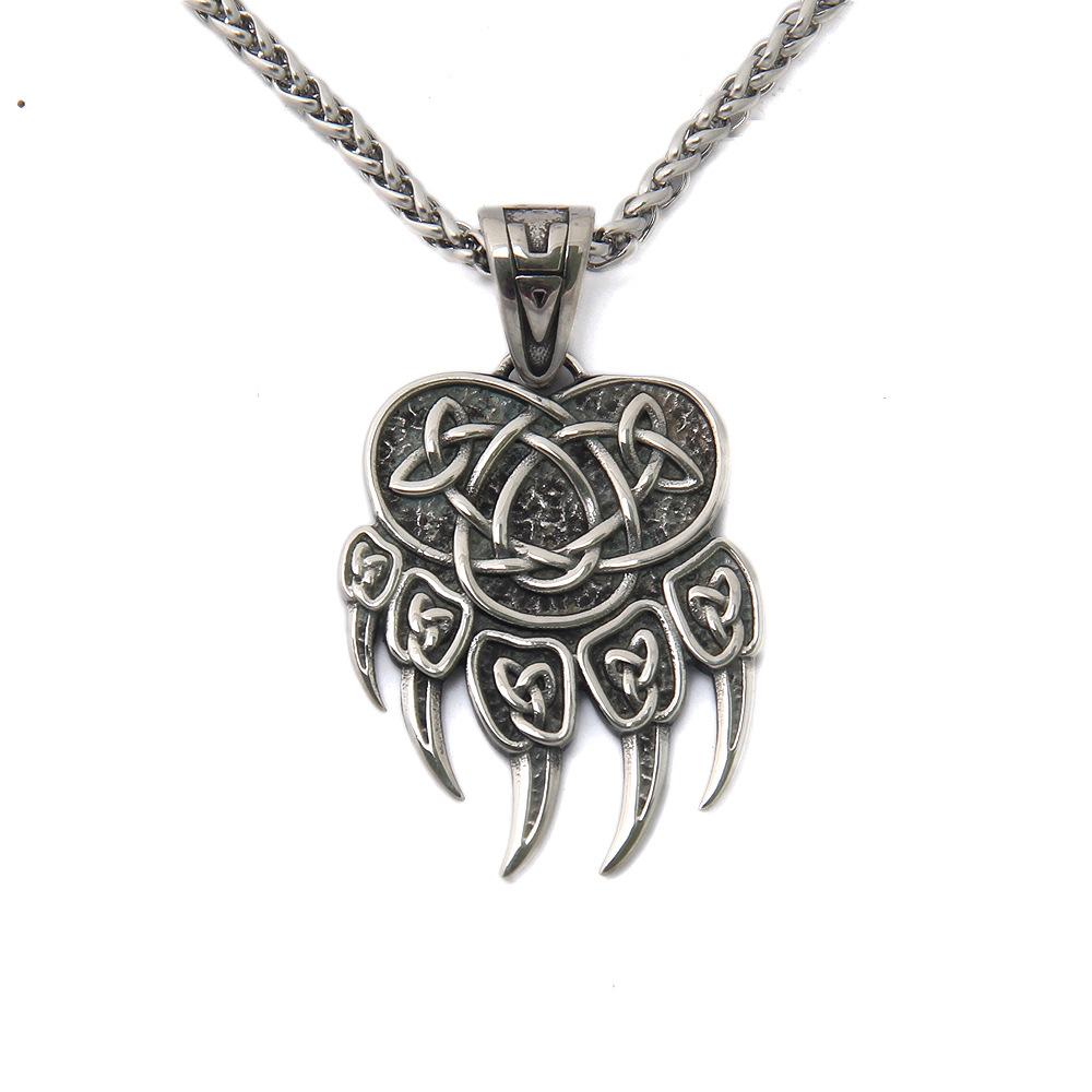 Ожерелье с подвеской в виде медвежьей лапы BAVIPOWER с кельтским узором из нержавеющей стали, скандинавское ожерелье, аутентичные украшения викингов