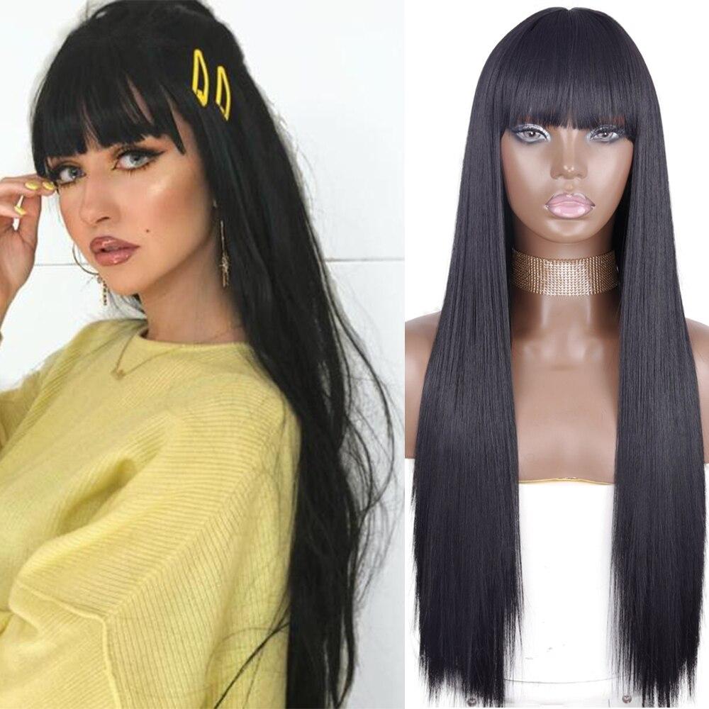 LISI HAIR Женский длинный черный, розовый парик для косплея с челкой, синтетические прямые волосы, длинный термостойкий оранжевый парик 28 дюймов, повседневная одежда
