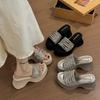 Cool Slippers Women's Outer Slippers Summer New One-word Muffin Platform Women's Shoes Rhinestone Heightening Sandals