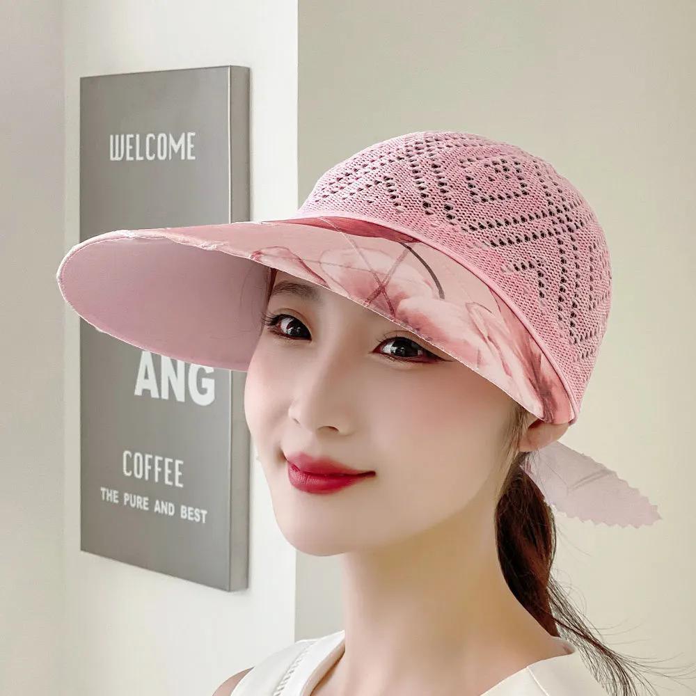 WTEMPO Summer Thin Breathable Women's Wide Brim Solid Color Sun Hats Hollow-out Elegant Casual Foldable Summer Outdoor Sunscreen Hats