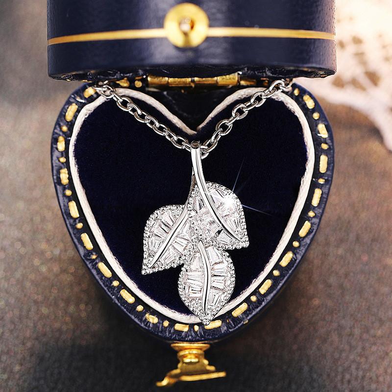 925 Sterling Silver Leaves Pendant Necklace for Women Sparkling Bridal Wedding Necklace Crystal Cubic Zirconia Trendy JewelryGood product