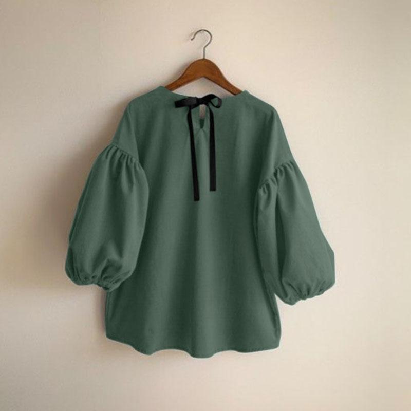 ZANZEA Женская повседневная блузка свободного кроя с рукавом 3/4 и круглым вырезом