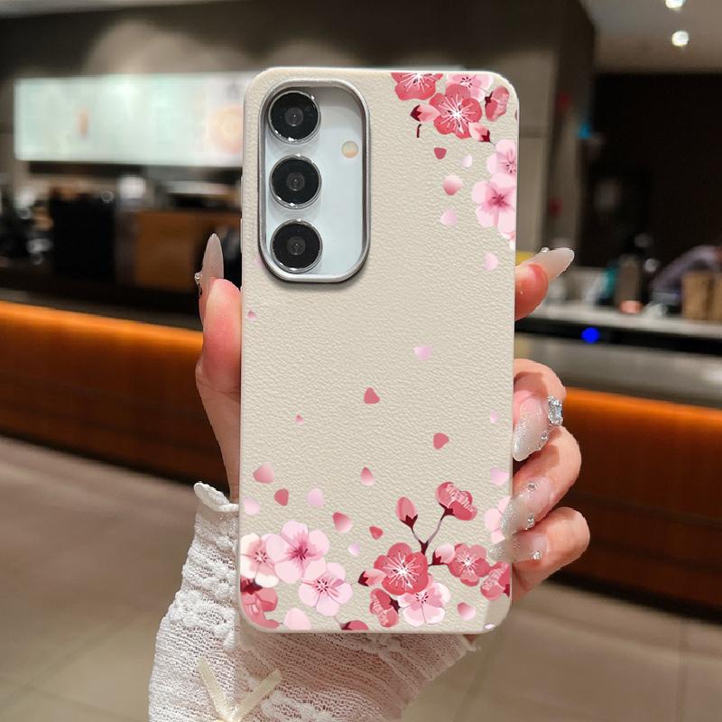 Для Samsung S25 Ultra S24 FE S23 S22 S21 A56 A36 A16 A55 A15 Чехол Сакура Цветочный Принт Мягкий Ударопрочный Тонкий Матовый ТПУ Кожаная Текстура Чехол для Телефона