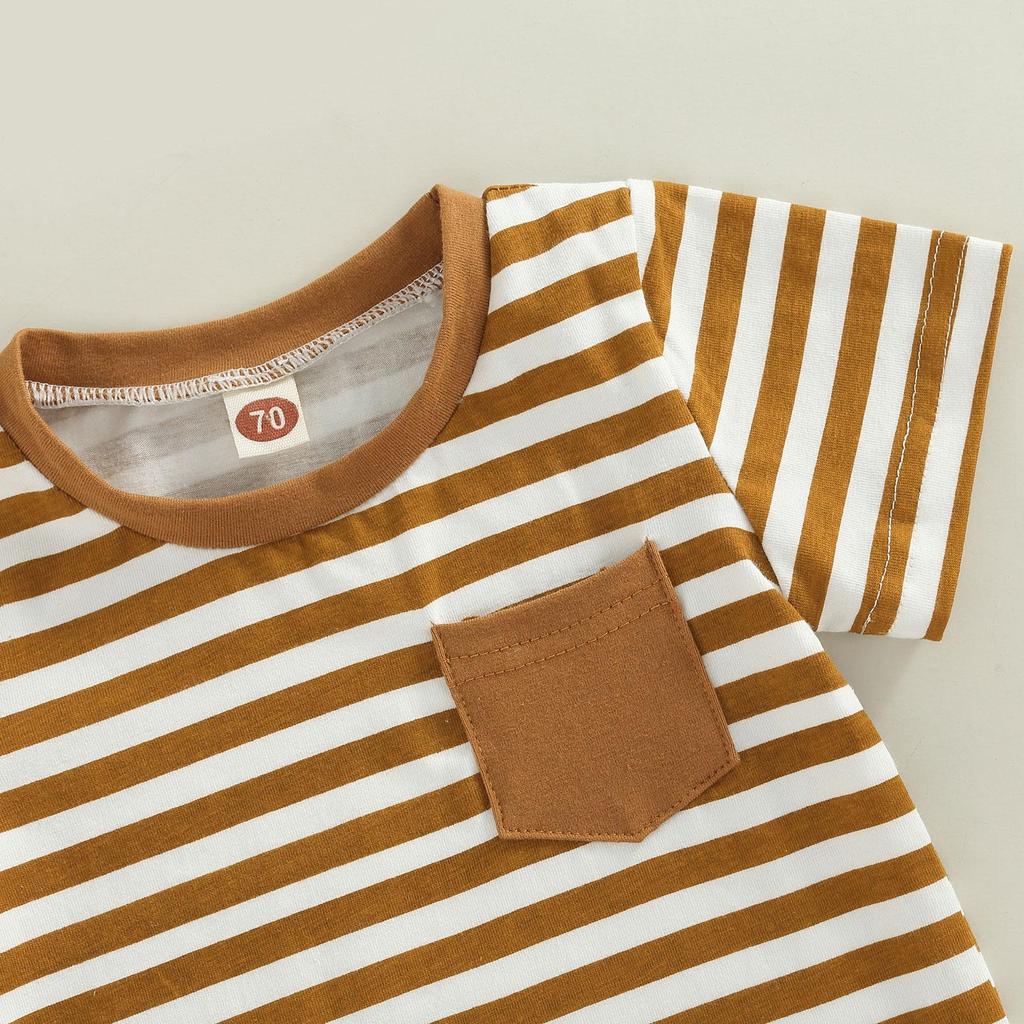 Baby Boys Short Set, Short Sleeve Stripes T-shirt with Elastic Waist Shorts Summer Outfit