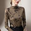 Semi-turtleneck Bottoming Shirt Women's Year New Women's Clothing Retro Printed Foreign Style Shirt Temperament with Waist Top