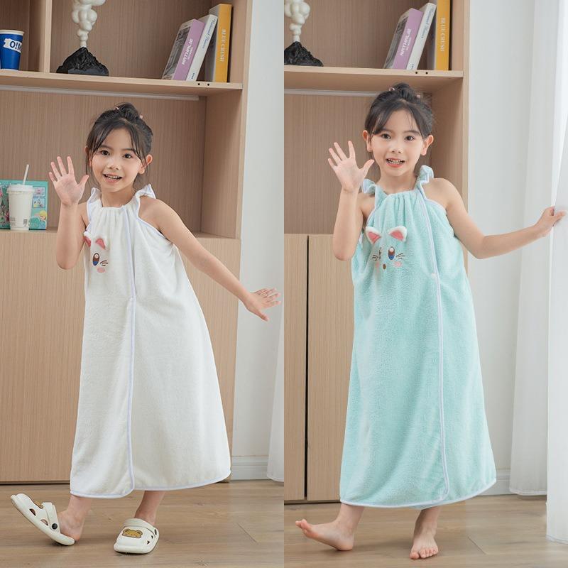 Новое детское носимое банное полотенце, юбка для душа на подтяжках, впитывающая флисовая юбка для душа из кораллового флиса, которая не легко линяет