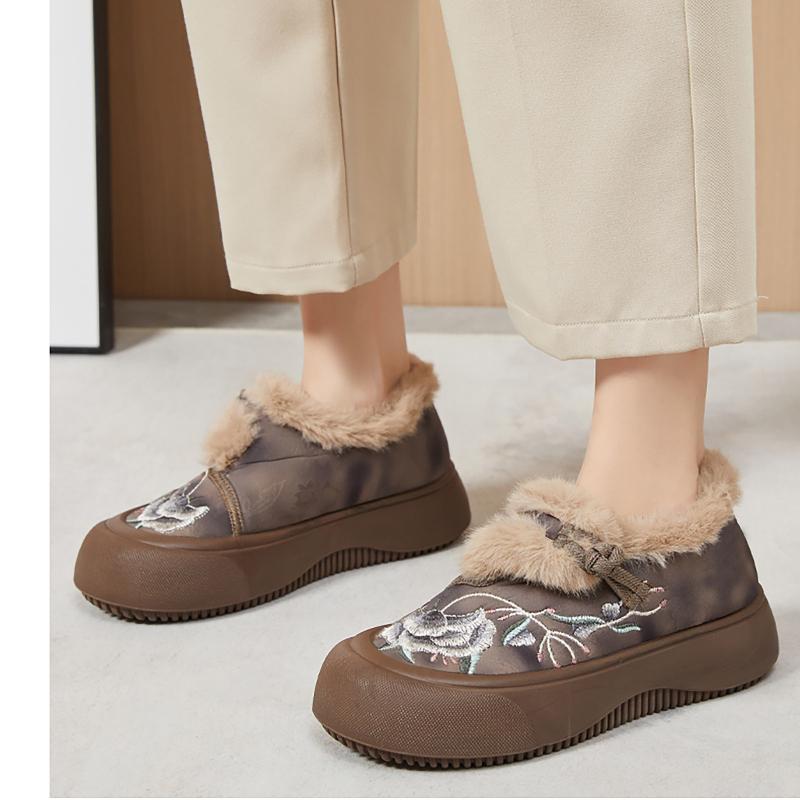 Хлопковая обувь Новый этнический стиль Вышивка и бархат Утолщенная обувь для мам Тканевая обувь Ботинки для среднего и пожилого возраста