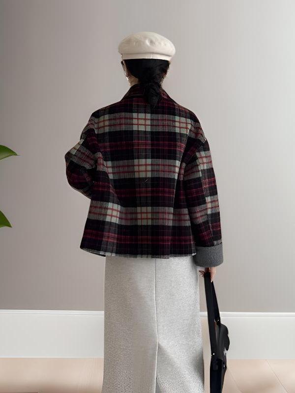 Empress Dowager Cixi Women's Double-Sided Cashmere Scarf Coat - Plaid Wool Outerwear for Autumn/Winter