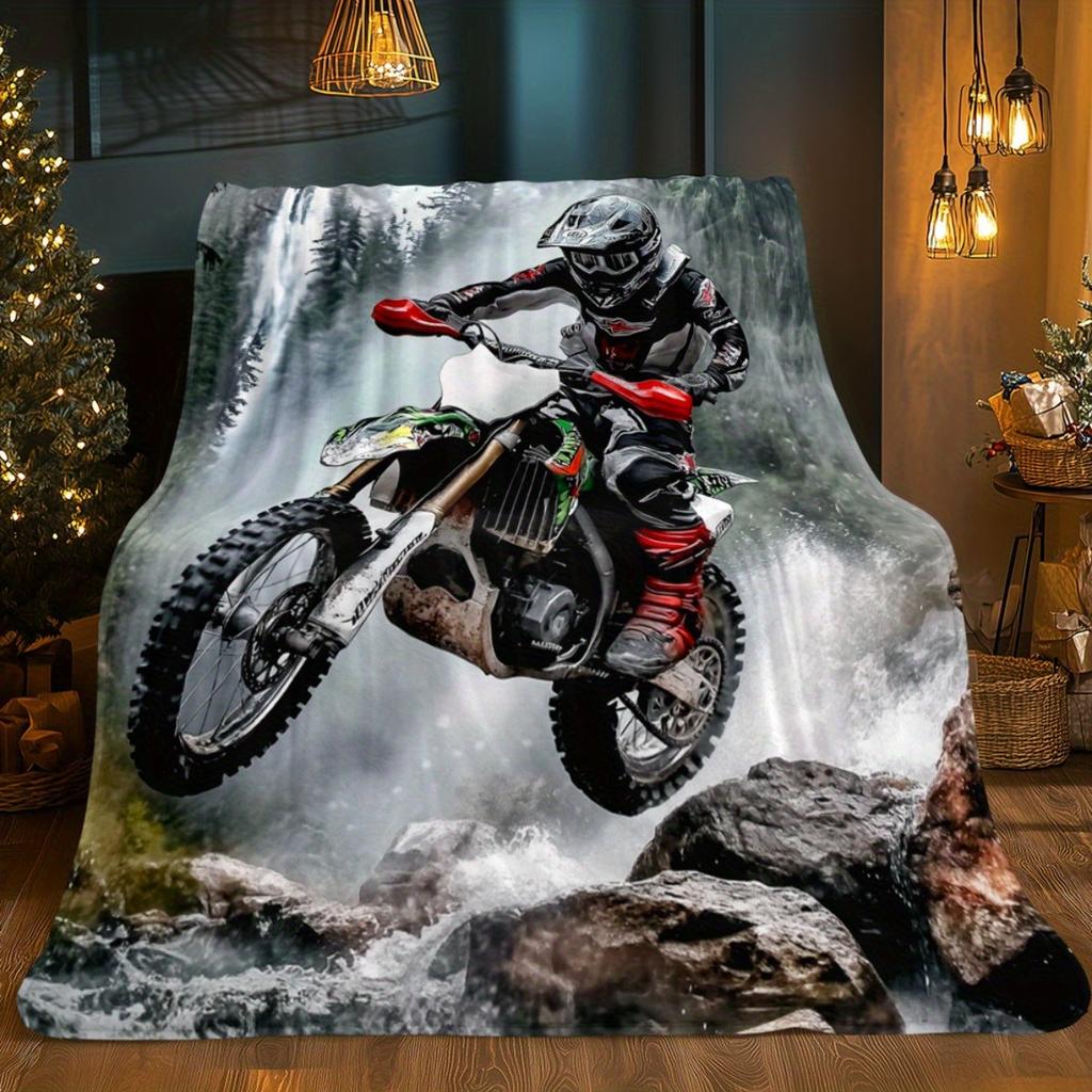 1pc Motorbike Rider in Action Blanket-Lightweight Flannel Home Furnishings Bedding Blanket Suitable for Sofas Beds Travel Camping Living Roo