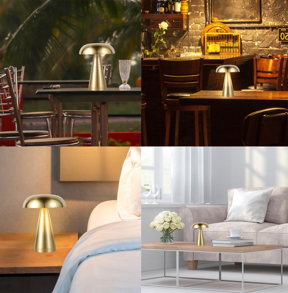 Настольная лампа-гриб, портативная, беспроводная, светодиодная, настольный светильник, сенсорное управление, ночник с 3 режимами регулировки яркости и цвета, для спальни, гостиной