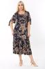 Women's Big Size Dress Plus Size Sleeves Rope Tie Navy Blue Leaf Pattern Dress