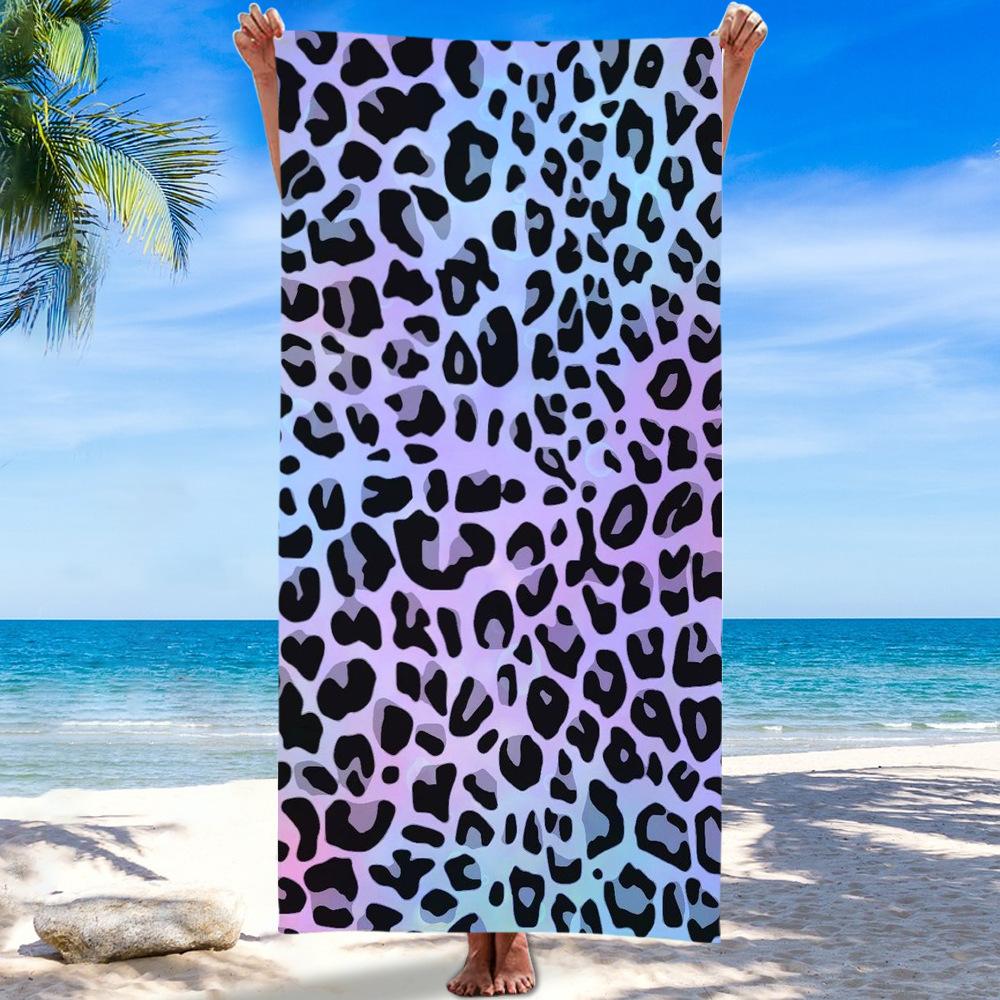 Charming Leopard Print Microfiber Beach Towel Summer Sun Protection Shawl Large Absorbent Bath Towel for Outdoor Swimming