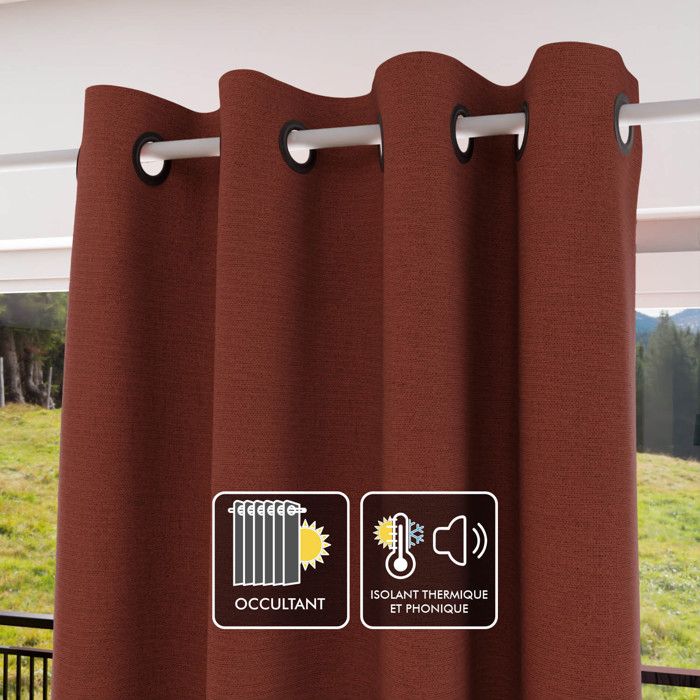 Insulating and 100% Blackout Eyelet Curtain 135x300 Cm ECLIPSE Brick, by Soleil D'ocre