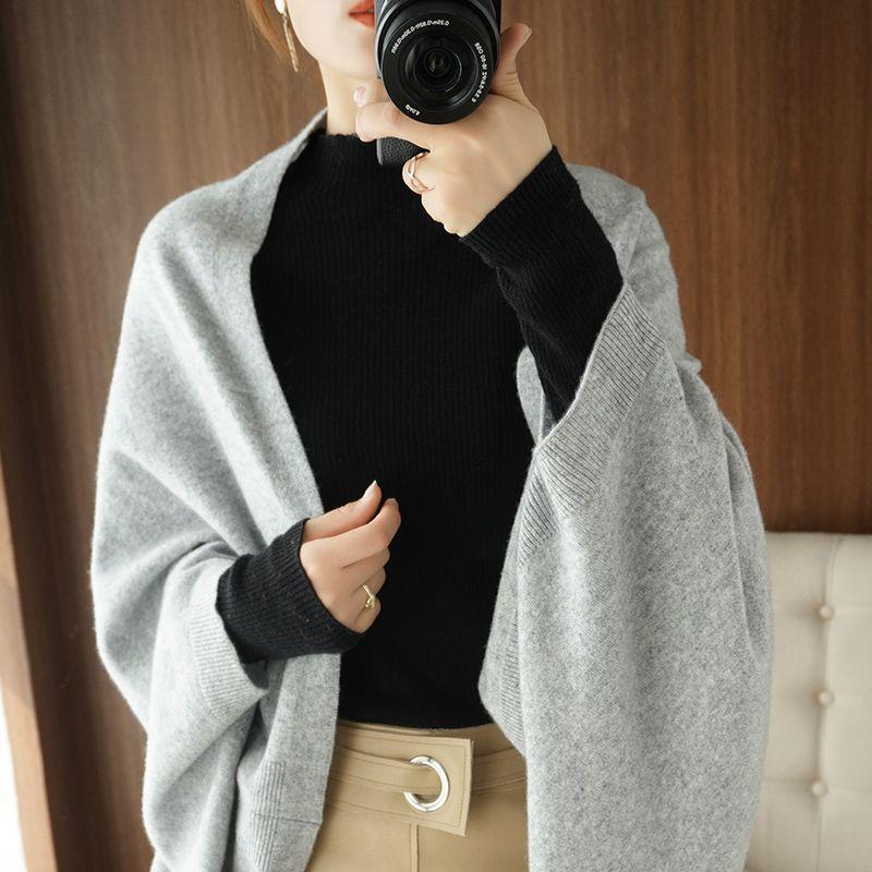 Women's Knitted Poncho Shawl Autumn Winter Knitted Cardigan Soft Warm Knitted Wool Poncho