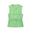 Kaslead New Arrival Women's Fashion Style with Belt Metallic Thread Texture Vest 2132116
