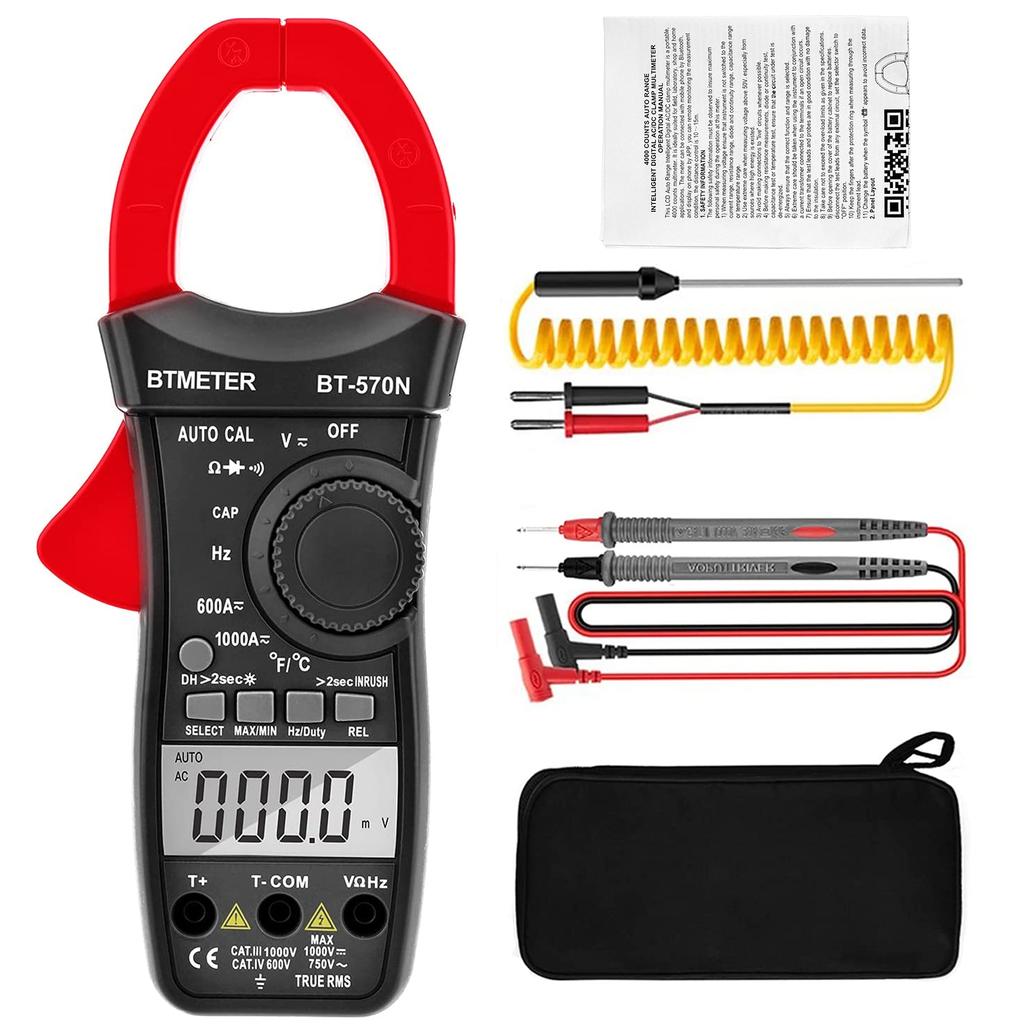 6000 Digits Auto Cal Clamp Multimeter - AC/DC Voltage Current Resistance with 1000A Capacity , -20 - 10000 ℃ , BTMETER BT-570N