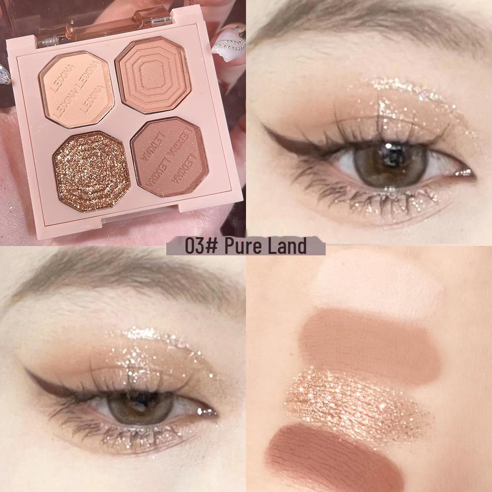 Палитра теней для век Diamond Four-Color Matte & Pearlescent: Портативная косметика Earth Tone с блестками в виде букв для ежедневного использования