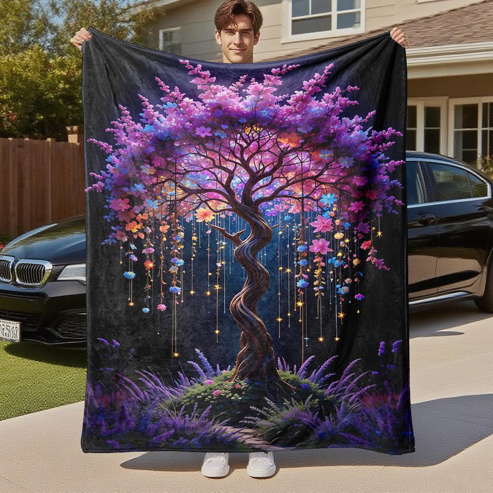 1pc magical tree Outdoor Flannel Blanket Soft Warm All-Season Throw for Sofa Bed Car Camping Office, Cozy Gift Idea1294S
